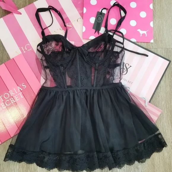 Victoria's Secret Vintage Designer Collection Babydoll Lingerie Corset Lace NWT